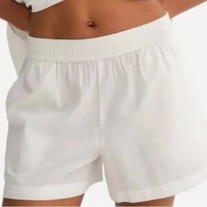 Mate The Label Women's White Cotton Elastic Waist Shorts